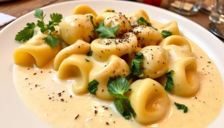 Easy Cheese Tortellini with Rich Provolone Sauce.