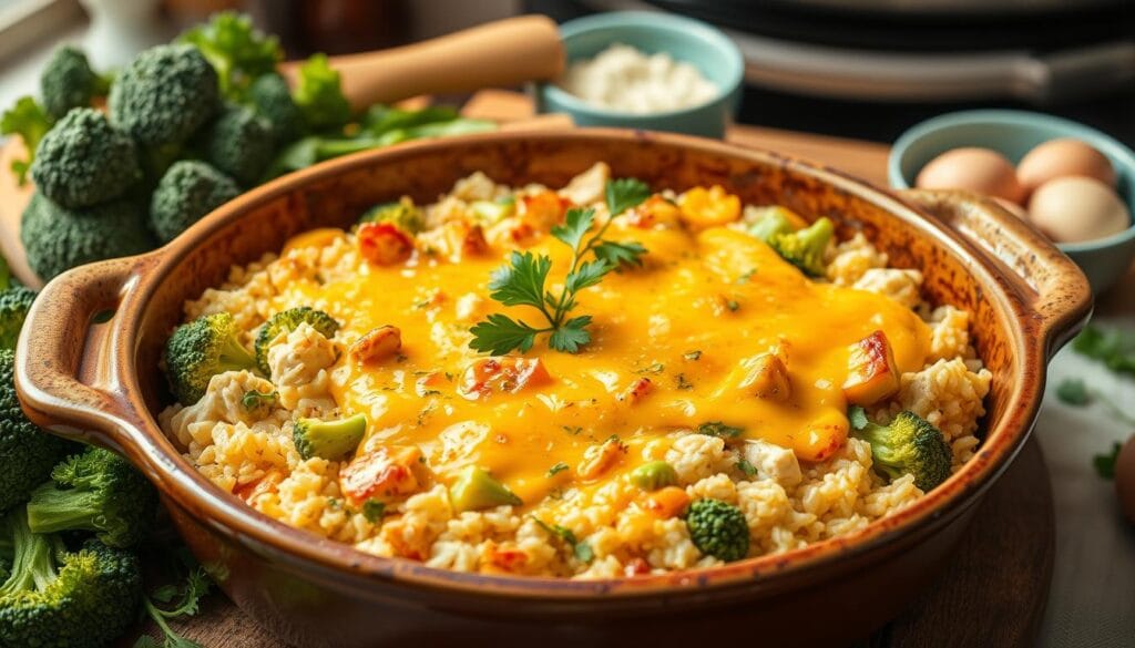 family-friendly chicken broccoli rice bake