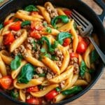 one-pot ground turkey pasta skillet