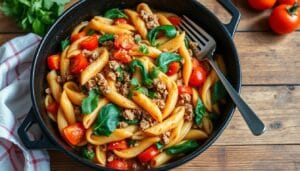 one-pot ground turkey pasta skillet